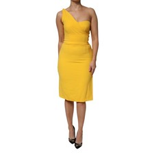 DOLCE & GABBANA Dress Yellow One Shoulder Side Slit Sheath IT46/US12/XL 2630usd
