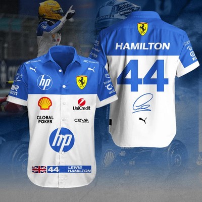 Lewis Hamilton x Scuderia Ferrari F1 Button Down Shirt, racing sporty men top