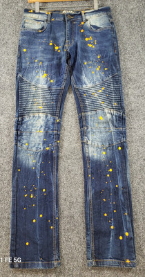 AHP Another Hype Piece Y2K Skinny Jeans Mens 32x32 Blue Paint Splatter Stretch