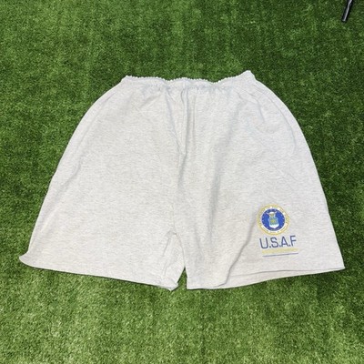 Vintage Heather Grey U.S.A.F. Air Force Fleece Logo Training Shorts Mens Sz XL
