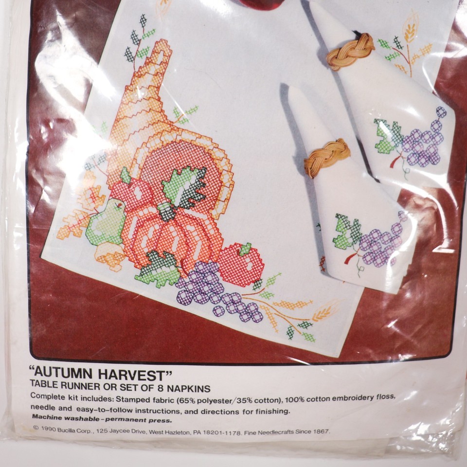 Cross Stitch Kit Bucilla Autumn Harvest Table Runner Fall 82870 STARTED ...