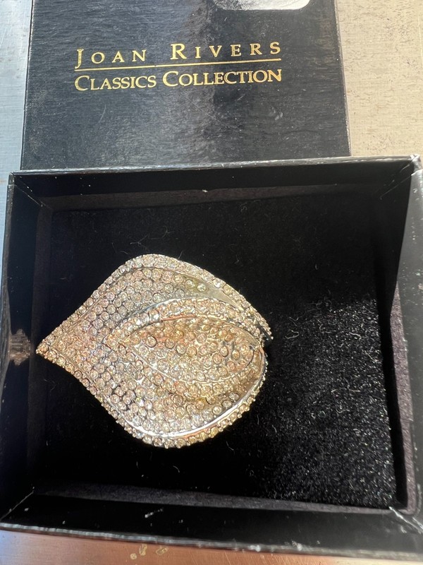 Vintage Joan Rivers Statement Ring Size 8 Silver Tone Pave 3-D NOS