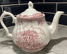 Royal Wessex Transferware Horse Acorn Oak Hunt Teapot Pink - Lidded