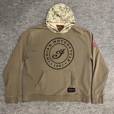 Indian Motorcycle Logo Hoodie Mens 2XL Green Camo Hood Flag Patch Sweatshirt