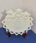 Vintage Westmoreland Milk Glass Cat Plate 'Three Kittens' Lace Edge 7"