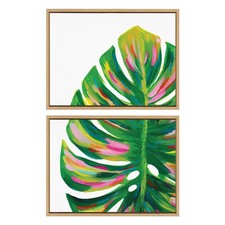 Sylvie Monstera 1 and 2 Framed Canvas Wall Art Set by Jessi Raulet of Ettavee...