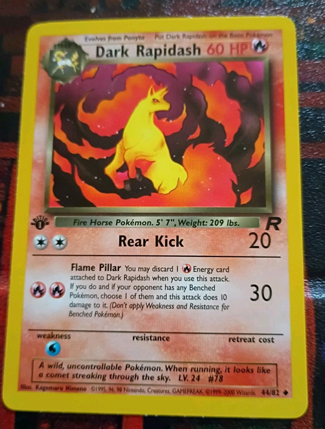 2000 TEAM ROCKET POKEMON TCG 1ST EDITION DARK RAPIDASH CARD 44/82 UNGRADED