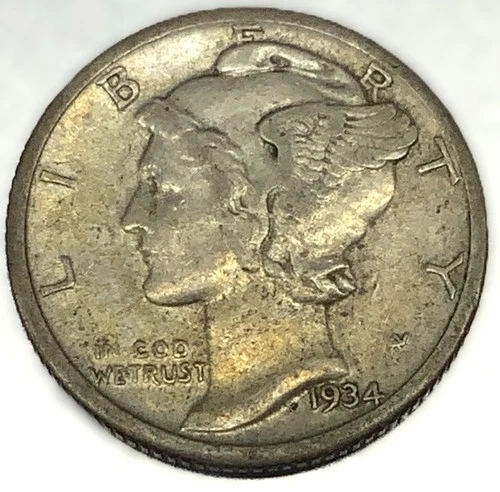 1934-P Mercury Dime 10c VF Condition 90% Silver US Coin - 2433