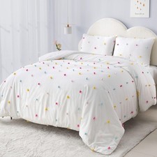 Full Size Comforter Set Colorful Tufted Pom Pom Bedding Set for Girls 3 Piece...