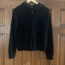 Juicy Couture 100% Cashmere Black Hooded Full Zip Cardigan Women’s Sz Large