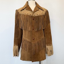 Vintage Pioneer Wear Genuine Leather Suede Fringe Two Tone Brown 70s Jacket Coat