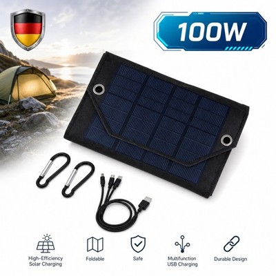 Solarpanel 100W Faltbar Tragbar 5V Solar für Camping Wohnmobil Balkonkraftwerk