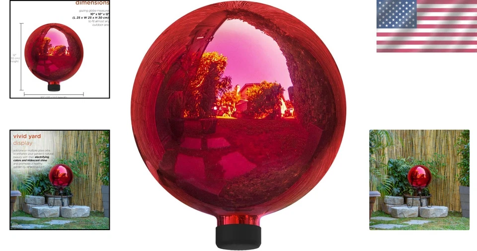 Decoración de patio globo terráqueo de vidrio rojo - 10" de diámetro Foto 2 de 4