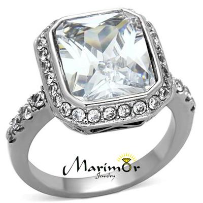 6.38 Ct Halo Emerald Cut Zirconia Stainless Steel Engagement Ring Womens Sz 5-10
