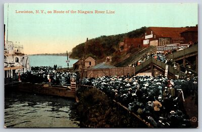 Lewiston New York~On Route of Niagara River Line~Crowd Awaits Boat~c1910 PC