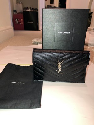 ysl envelope chain wallet in grain de poudre embossed leather