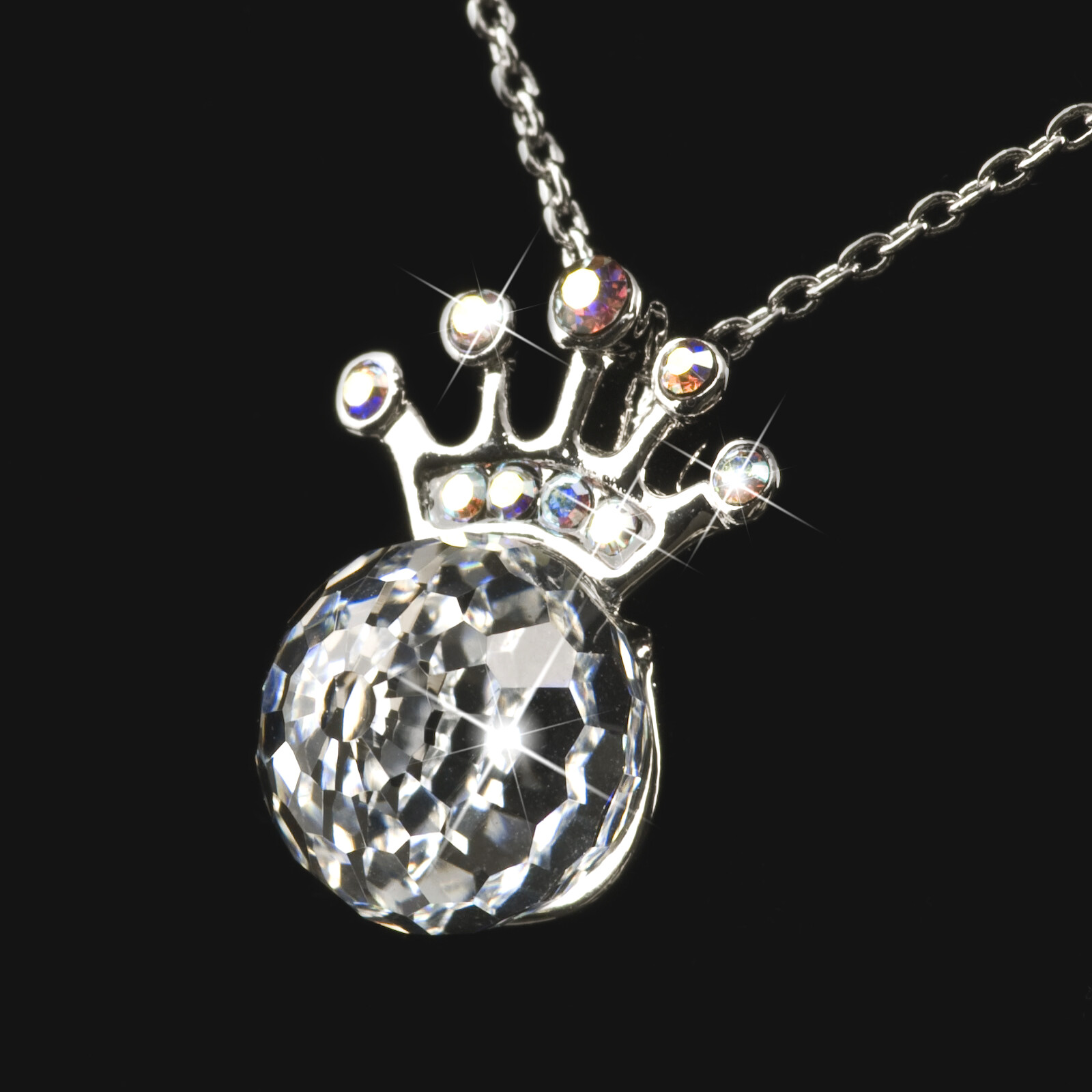 18k white gold gp made with SWAROVSKI crystal ball bead crown pendant