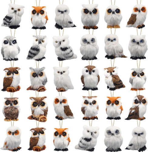 30 Pcs Christmas Hanging Owl Ornament Bulk Faux Fur Plush Owl Ornaments for Chri