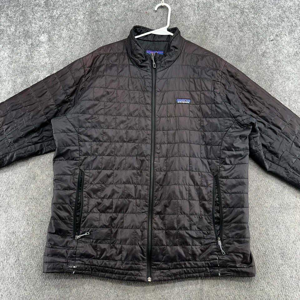 Patagonia Jacket Mens XL Black Logo Full Zip Pockets Lined Nano Puffer Coat - Image 4 of 4