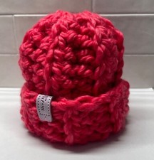 Crochet Chunky Handmade Newborn Baby Hat Soft  Cozy Bright Pink