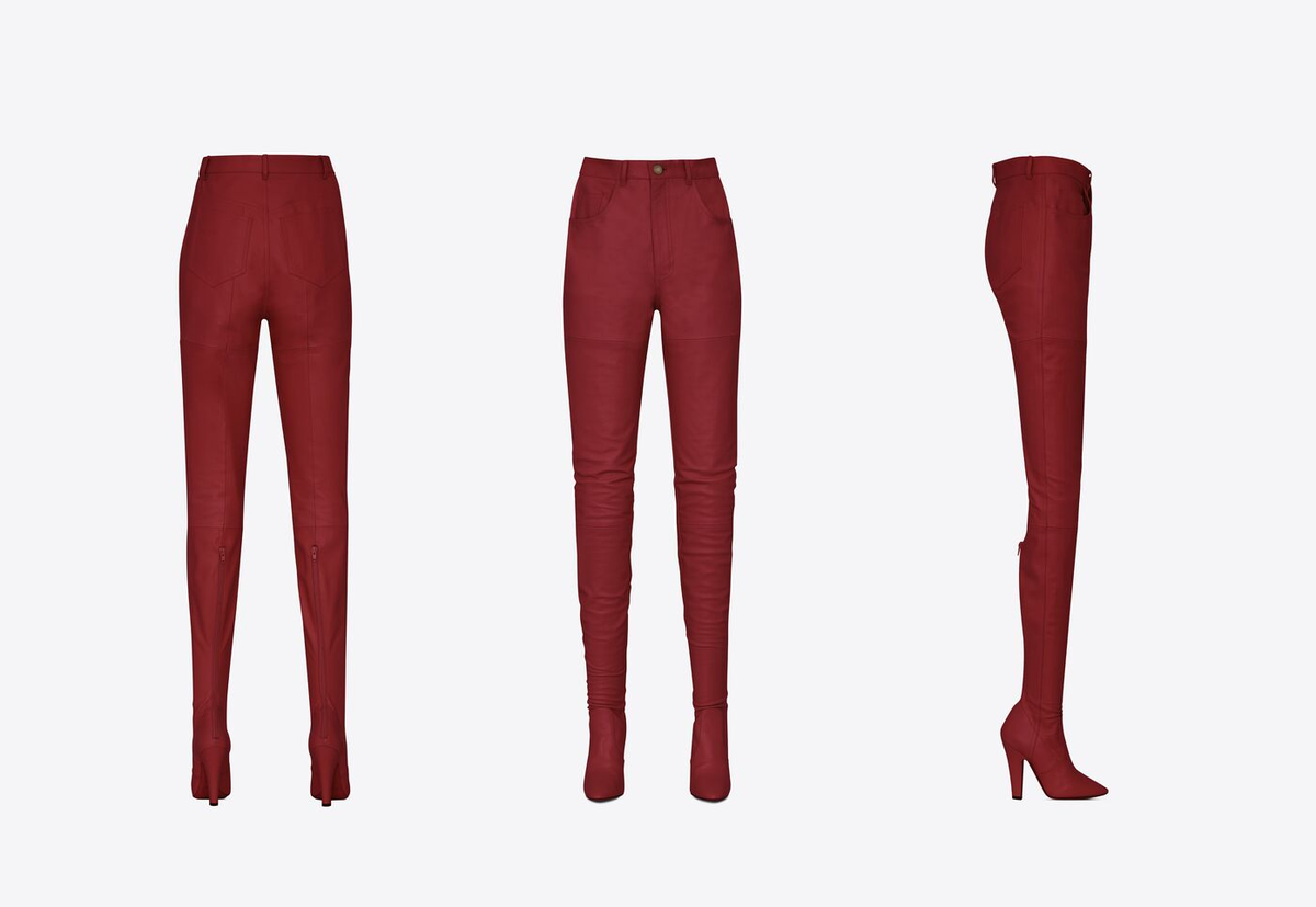 パンツ SAINT LAURENT Tiziano Red Cotton Pant NEW YSL Saint Laurent Red Leather Pantaboots sz 38 EUR Boots