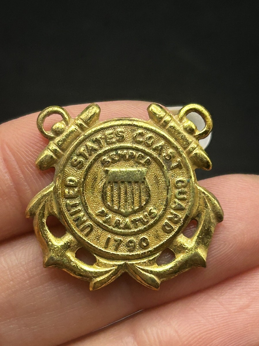Original WWII USCG Coast Guard Insignia Pin Drew Back Gold Tone