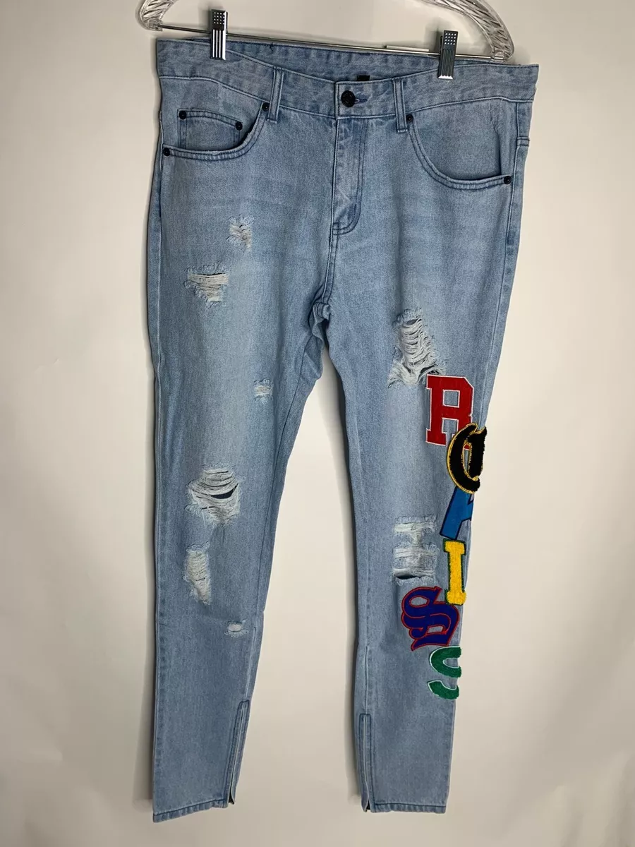 Young Reckless Men 34 Vertical Synthesis Light Wash Denim Jeans