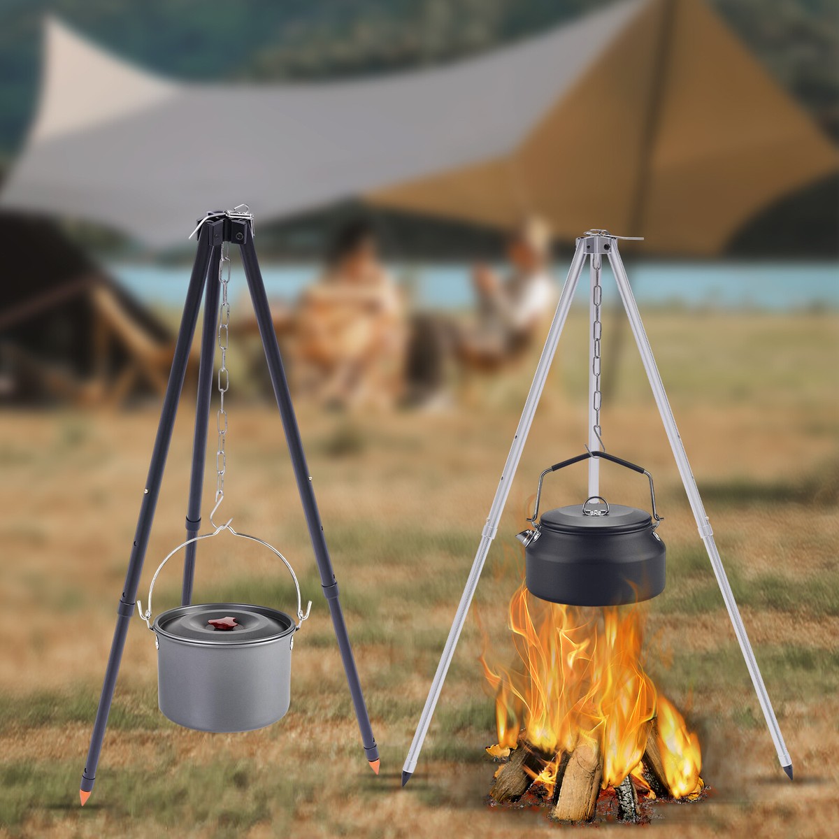 Camp Fire Cast Iron Campfire Tripod Portable Cooking Stand For S