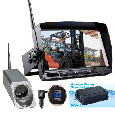 Digital Wireless 7'' Monitor Forklift Front View Camera Magnetic Battery Bank Kit