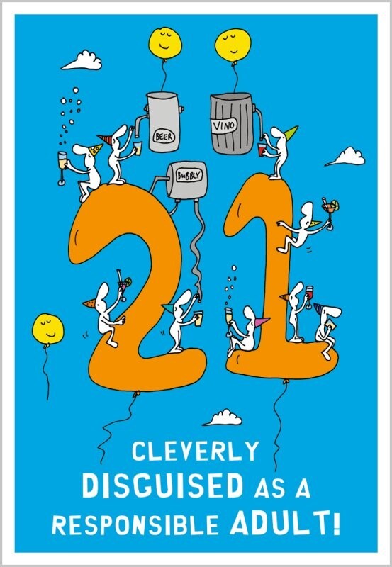 Funny 21st Birthday Card Alcohol - Harolds Planet Illustrated Greeting Card