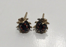 14K Solid Yellow Gold Lady Bug Enamel Stud Earrings