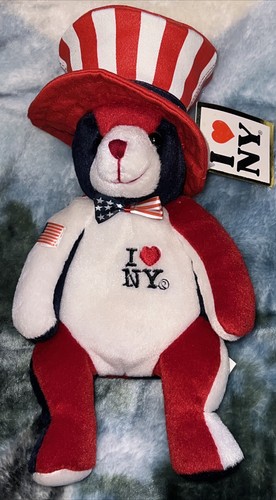 I Heart Love NY Red White Blue Patriotic TeddyBear Beanbag Plush NEW W Tags 2001