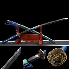 T10 tool Steel katana clay tempered blade with real hamon green saya