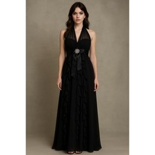 Vintage Y2K Betsy & Adam Winter Formal Dress Womens 6 Black Tiered Rhinestone