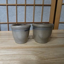 Rowe Pottery Works Pair Mini Crocks 2.25” Salt Glaze Stoneware Toothpick Ho