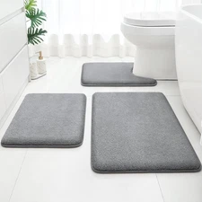 HOMEIDEAS Upgraded Bathroom Rugs Set 3 Piece, 17x24+20x32+U Shape 20x24, Grey 