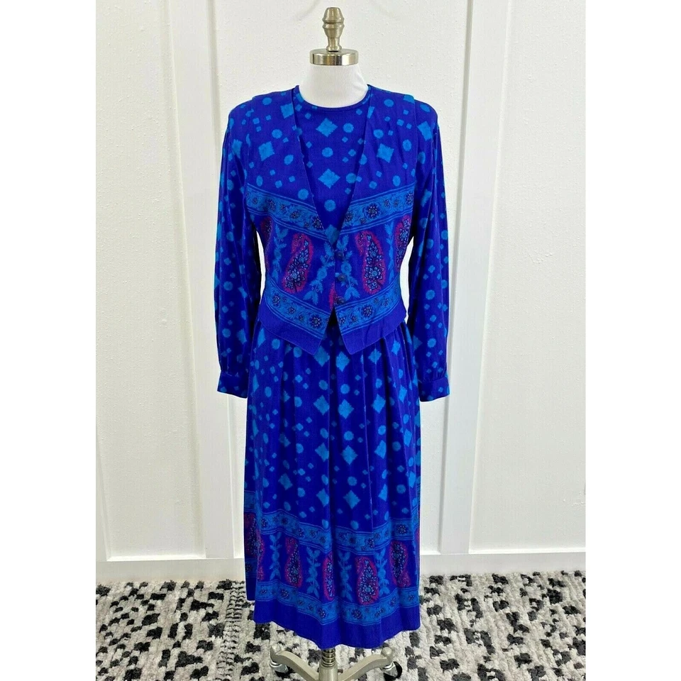 Vestido para mujer California Design Dorothy Samuel talla 6 chaleco púrpura estampado cachemira Foto 4 de 4