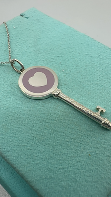 Tiffany & Co. 925 Silver Lavender Enamel Heart Key 18-20