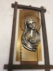 Vtg Madonna & Child Pewter Relief Bust Brass Back Wooden Frame Mcm — photo 2