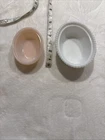 Vintage Milk Glass Hen on Nest Bottoms Only White & Pink Replacement Bases Lot