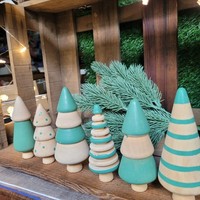 6 X Holz Tannen BäUme Deko Weihnachtsdeko TüRkis GrüN Mint HolzbäUme Bemalt