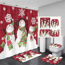 Christmas Shower Curtain Set with Rugs and Bath Mat - 4 Piece Decor Set
