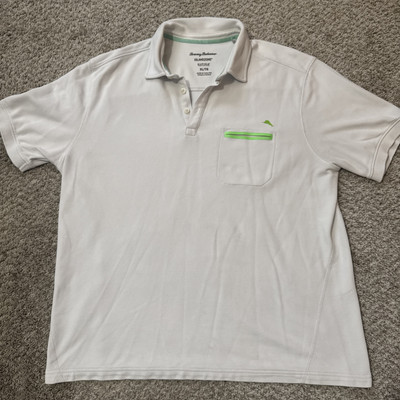Tommy Bahama Polo Shirt Men XL Island Zone Suprima Cotton White Green Pocket