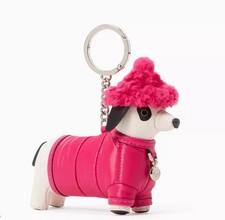 Image of NWT KATE SPADE Claude Dachshund Dog Dark Pink FOB Charm Ring Key Chain
