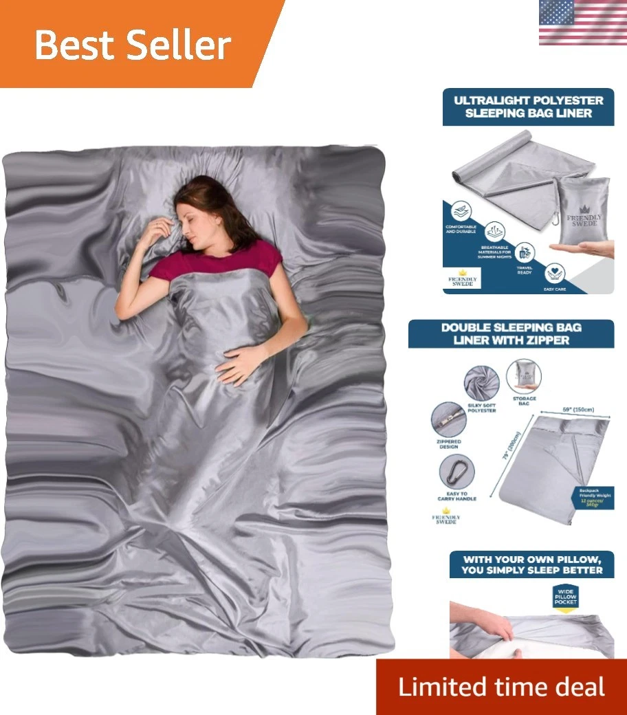 All-Season Travel Sleeping Bag Liner with Zipper - Portable Comfort for Couples