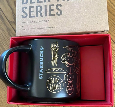 PIKE PLACE MARKET Black Gold Starbucks coffee Cup Mug 14oz Been