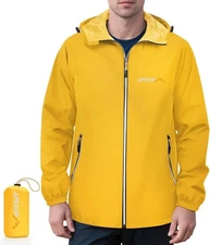 APEXUP Packable Rain Jacket Men with Reflective Zipper, Large, Yellow 