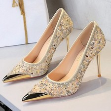 Shiny Glitter Pumps Women Bling Bling Pointed Toe Sandals Stiletto Wedding Shoe
