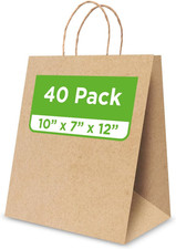 Bistro Brown Kraft Paper Bags  10x7x12 Inches   40 Pcs  with Twisted Handles  