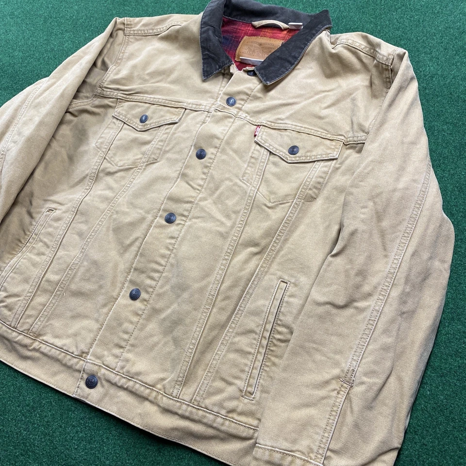 Jaqueta caminhoneiro vintage Levis masculina 2XL marrom Y2K xadrez forrada casaco ocidental - Imagem 2 de 4